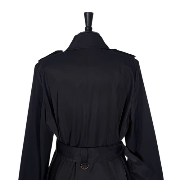 Ralph Lauren Women’s Trench Coat L Navy Blue Double Breasted Belted Cotton Blend - Picture 8 of 12